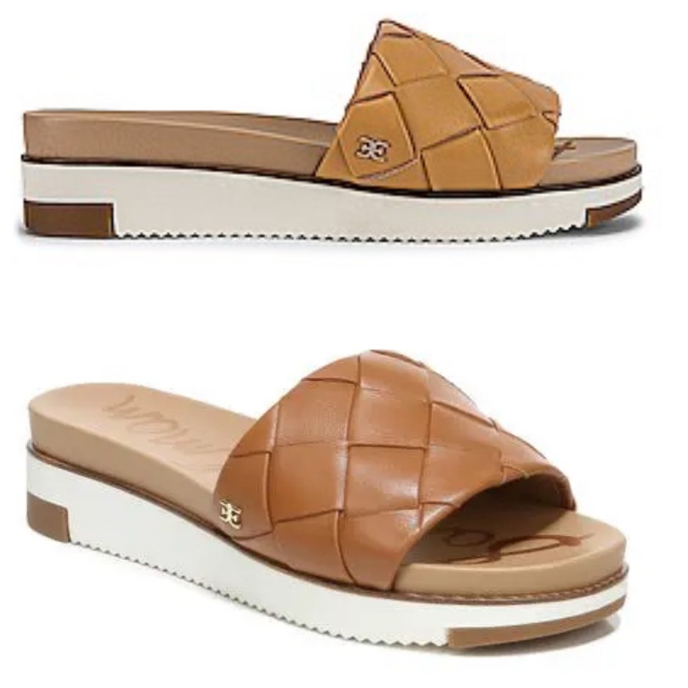 Sam Edleman Tan Woven Leather Slide Sandals